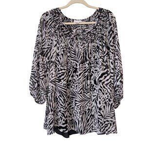 Charter Club Womens Zebra Floral Print Blouse Size 24W Black & White Lightweight